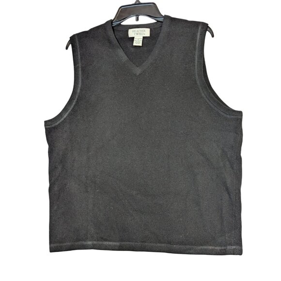 Heather Tweed Black Lambswool V-Neck Sweater Vest M Mens Warm Classic - Picture 1 of 4